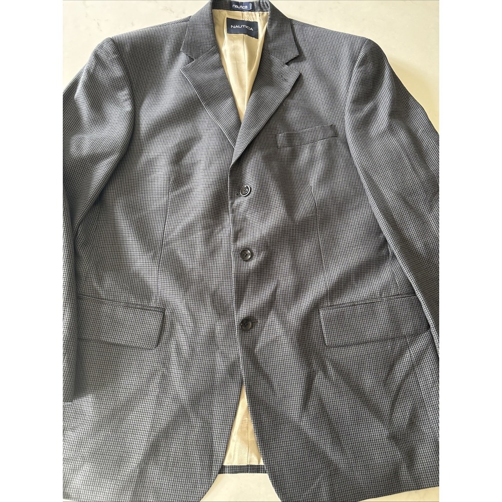Nautica Mens Gray Houndstooth Wool Blazer Suit Jacket‎ 43R Sport Coat 3 Button